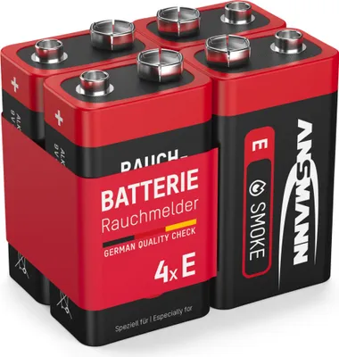 Produktbild von ANSMANN Rauchmelder Alkaline Batterie 9V E-Block, 4 Stück