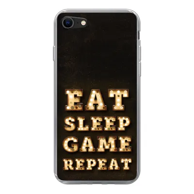 Produktbild von MuchoWow® Handyhülle Schutzhülle Hülle für iPhone SE 2020 Spiele - Spiele - Zitate - Sprichwörter - Eat sleep game repeat Silikon Softcase Handy Hülle - Kartenbesitzer