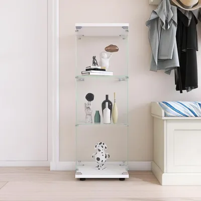 Image de Vitrine en verre avec 3 étagères et serrure, blanche, dimensions : 36 x 42 x 125 cm