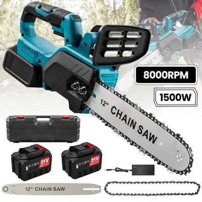 Produktbild von Kettensäge - Akku Motorsäge - 30 cm Schwertlänge - Bürstenloser Motor - 18 V Akku - 0–8000 U/Min - 2 Akkus - Für Holzsägen und Baumschnitt