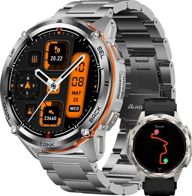 Produktbild von KOSPET TANK T3 Ultra 2 GPS Smartwatch Herren,Edelstahl Gehäuse, 5ATM Wasserdicht, 60+Tage Akkulaufzeit, Bluetooth anrufen，Fitnessuhr mit 1,43" AMOLED