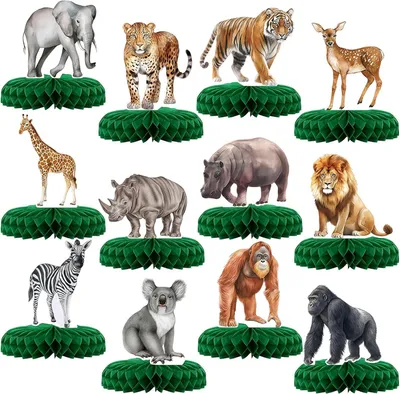 Imagen del producto de Figuras decorativas para mesa con temática de animales de la selva, juego de 12 piezas, diseño realista, ideal para fiestas de cumpleaños infantiles