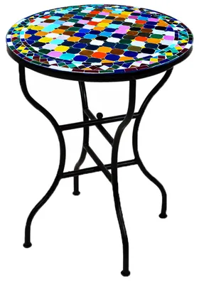 Produktbild von Marrakesch Marokkanischer Mosaiktisch rund Ø 80 cm klappbar – handgefertigt aus Marokko | Esstisch Garten Balkon Terrasse | Mosaik Gartentisch Marrakesch bunt orientalisch Outdoor Tisch