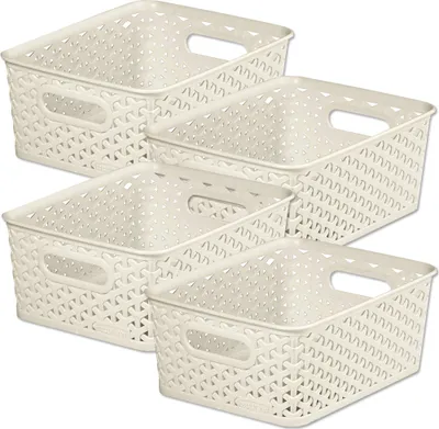 Produktbild von 4 Stück Aufbewahrungsbox Aufbewahrungskorb Kunststoff Flechtoptik 4L Beige NEU