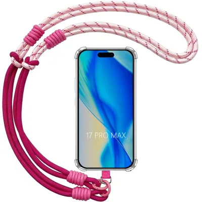 Image de Coque pour iPhone 17 Pro Max, Antichoc Transparent avec Bandoulière Amovible Fuchsia