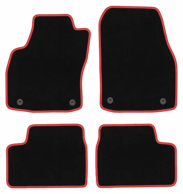 Zdjęcie produktu dla Dywaniki samochodowe welurowe CARLUX-RED do: Opel Astra H (2003-2010, sedan, hatchback, kombi, TwinTop, cabrio, coupe) czarne z czerwonym obszyciem, z mocowaniami