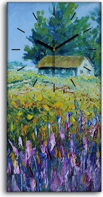 Produktbild von Wanduhr Bürouhr Leinwand Bild 30x60 Malerei Landschaft Blumen Hütten Kunst - schwarze Hände