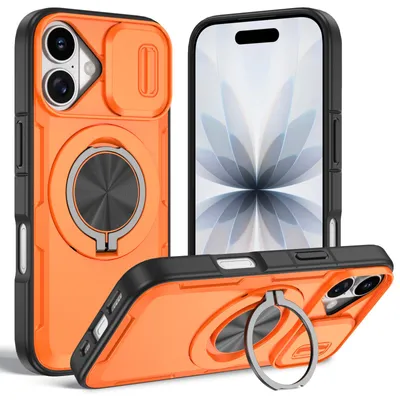 Produktbild von Magnetische Hülle für iPhone 17, Militär Stoßfest Handyhülle mit Kameraschutz und Ringhalter Ständer Orange