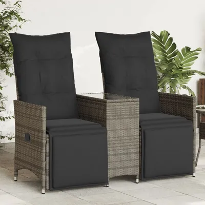 Produktbild von Design Gartensofa 2-Sitzer Verstellbar mit Tisch Grau Poly Rattan, Gartensofas 2024 Neu