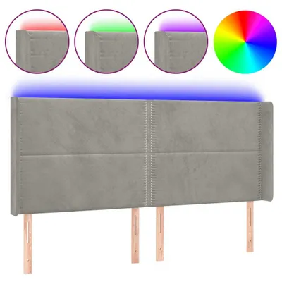 Produktbild von LED Kopfteil Hellgrau 203x16x118/128 cm Samt