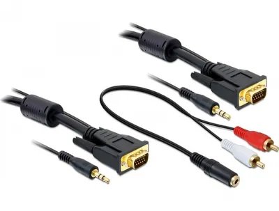 Produktbild von DeLOCK 84452, 2 m, VGA (D-Sub) + 3.5mm, VGA (D-Sub) + 3.5mm, Gold, Schwarz, Männlich/Männlich