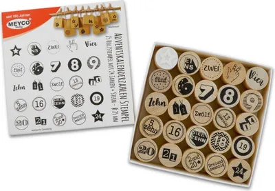 Produktbild von Meyco Holz Stempel Set "Adventskalenderzahlen" 24 Stempel- ø 25 mm