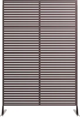 Produktbild von Metall-Sichtschutz - Freistehender Raumteiler - 180 x 117 cm - Rostfrei - Lasergeschnittenes Längsstreifenmuster - Für Terrasse und Balkon - Braun