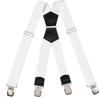 Produktbild von Weiße X-Form Hosenträger mit Kornmuster und Adler-Gravur, 120x4 cm, 4 Clips