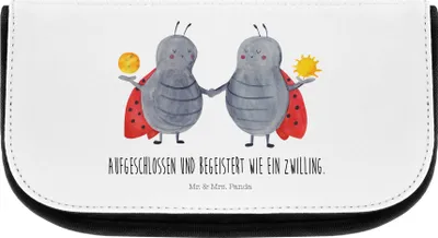 Produktbild von Mr. & Mrs. Panda Kulturbeutel Sternzeichen Zwilling - Weiß - Geschenk, Kulturtasche, Zwillingsschwester, Marienkäfer, Glückskäfer, kosmetiktasche klein, Beauty Bag