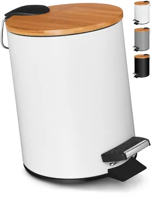 Produktbild von Kosmetikeimer 3 l, weiß, Treteimer, Absenkautomatik, Bambusdeckel, für Badezimmer