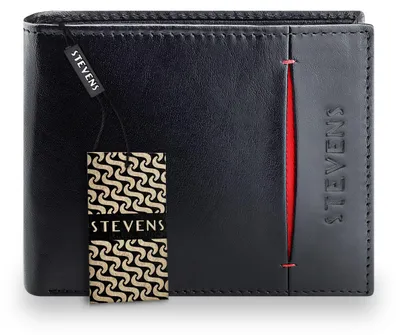 Obrázok produktu pre Pánska peňaženka STEVENS z prírodnej kože, čierna, s technológiou RFID, rozmer 12x10 cm, univerzálna