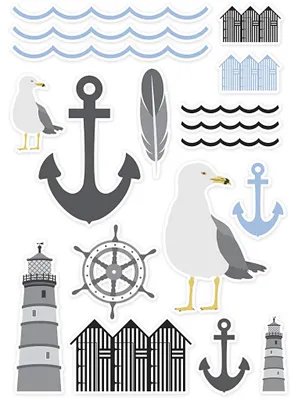 Sticker, schwarz/blau/grau/weiß, 54 Stück, 3,1–11,4 cm