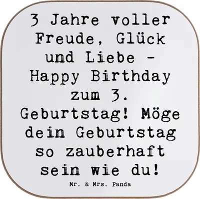 Produktbild von Mr. & Mrs. Panda Tischuntersetzer Spruch 3. Geburtstag Freude - Weiß - Geschenk, Happy Birthday, gläseruntersetzer, Holzuntersetzer, Untersetzer Gläser, Alter, Coaster