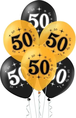 Produktbild von Set mit Luftballons zum 50. Geburtstag, schwarz und gold, 30 cm, 10 Stück.