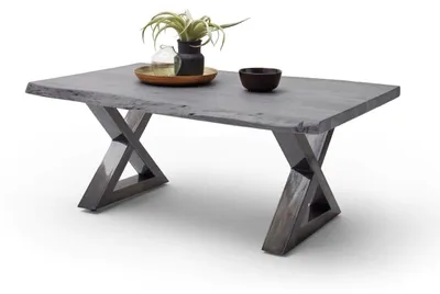 Produktbild von Couchtisch Baumkantentisch Akazie-massiv X-Form rechteckig grau lackiert 110 cm