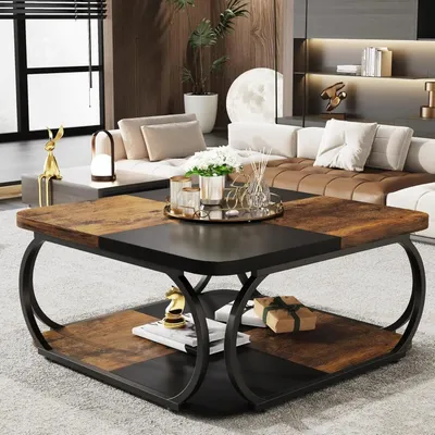 Image de Table basse carrée - Table d'appoint - Table - Table de rangement - Table en bois - Deux niveaux de rangement