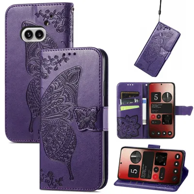 Obrázek produktu pro Pouzdro na mobil Nothing Phone 2a / Plus z umělé kůže, design s motýly, fialové