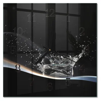 Produktbild von Tulup Glasuhr Wanduhr Küchenuhr Echt-Glas 30x30 cm Modern Dekorativ Geräuschlos Schwarzen Zeigern - Wasser