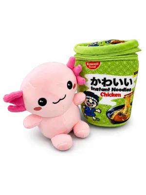 Produktbild von Axolotl im Nudelbecher Kuscheltier 17 cm Kawaii Plüschtier Stofftier mit Instant-Nudeln Geschenk für Kinder, KI-generiertes Bild