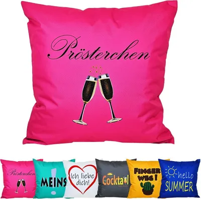 Produktbild von JACK 50x50cm Motiv Outdoor Lounge Kissen Dekokissen inkl. XXL-Füllung Wasserabweisend Sitzkissen Garten Stuhl Lotus Effekt lustig, Farbe:Prösterchen