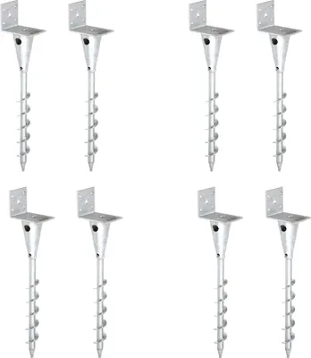 A grid of eight identical metal screw-in post anchors with L-shaped brackets.
