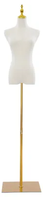 Obrázok produktu pre Dámsky manekýn – horná časť tela – zlatý štvorcový podstavec 40 × 30 cm – výškovo nastaviteľný 70–130 cm – veľkosť S (US 4–6) – červený