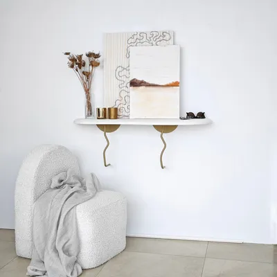 Zdjęcie produktu dla Skye Decor, Edera - Gold, White, Wandregal, 100% MASSIVES HOLZ, Gold, 99 x 22 cm