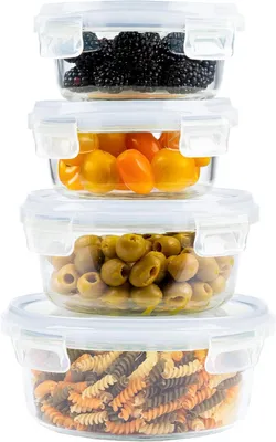 Immagine prodotto di Contenitori per alimenti in vetro - Set di contenitori - Ideali per la preparazione dei pasti - Design impilabile - Set da 4 - Colore blu