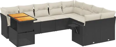 Produktbild von vidaXL 10-tlg. Garten-Sofagarnitur mit Kissen Schwarz Poly Rattan