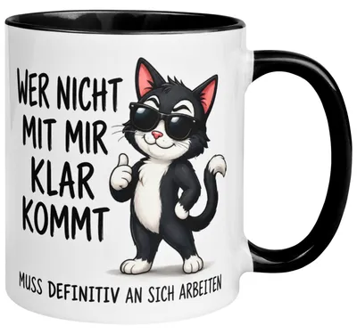 Produktbild von Tasse Katze – „Wer nicht mit mir klar kommt“ – lustiger Katzen Geschenk Becher