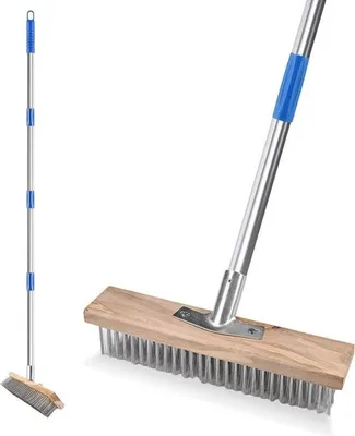 Zdjęcie produktu dla Szczotka z drutu stalowego z trzonkiem o długości 160 cm – solidna szczotka druciana do usuwania mchu, chwastów i glonów z tarasu, podwórka, ogrodu, garażu i muru