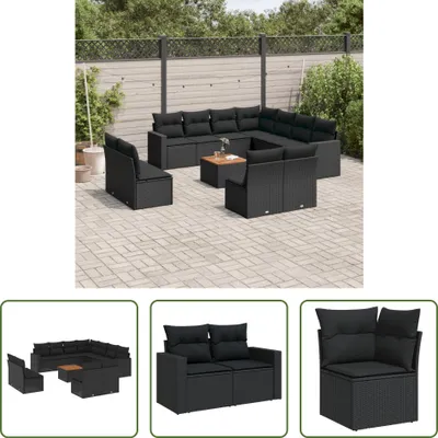 Produktbild von The Living Store 12-tlg. Garten-Sofagarnitur mit Kissen Schwarz Poly Rattan