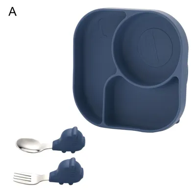 Produktbild von 1 Set Fütterungsplatte Lebensmittelqualität Hitzebeständiges Silikon Kinder- und Kindergeschirr -Fütterungsplatte für Zuhause-Blau A