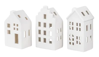Produktbild von 3er Set Teelichthalter Haus Weiß Keramik Kerzenhalter Lichthaus Kerzen Scandi Tischdeko Weihnachten Deko Kerzenhaus