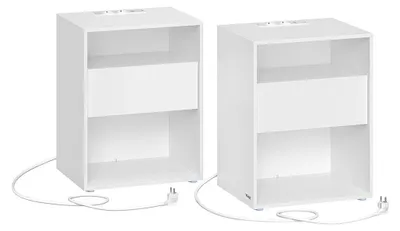 Obrázok produktu pre Dvojdielová sada nočných stolíkov s možnosťou nabíjania – matná biela farba – drevotrieska – 35 x 45 x 58,3 cm