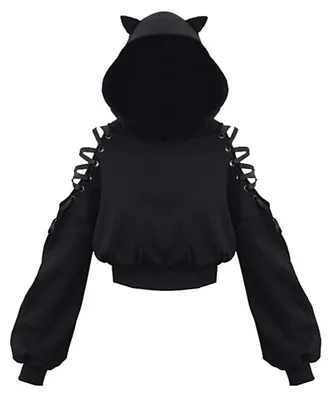 Produktbild von Elzusha – Gothic Hoodie mit Schnürung und Katzenohren