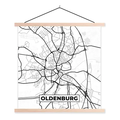 Produktbild von MuchoWow® Textilposter Stadtplan - Stadtplan von Oldenburg - Karte 60x60 cm mit holzfarbenen Rahmen - Wanddekoration