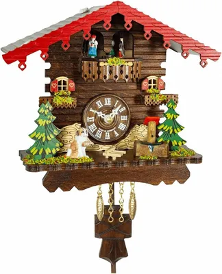 Productafbeelding van Miniatuurklok uit het Zwarte Woud, met een Zwitsers huisje en dansende figuurtjes die bewegen