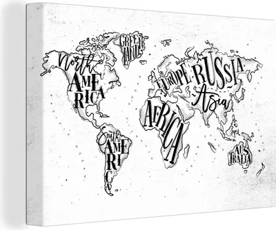 Produktbild von OneMillionCanvasses® - Leinwandbilder - 150x100 cm, Weltkarte - Weiß - Schwarz, Wandbilder Kunstdruck Wanddekoration