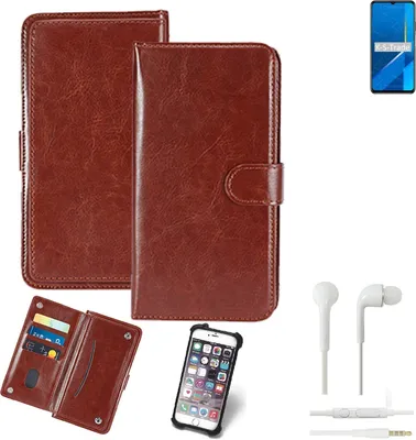 Produktbild von K-S-Trade 360° Hülle kompatibel mit Huawei Honor X10 Max inkl. Headphones braun Kunstleder Case BookCase WalletCase Kunstlederederhülle