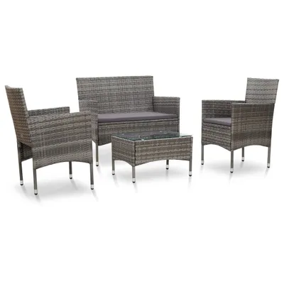 Immagine prodotto di vidaXL Set da salotto da giardino 4 pezzi con cuscini in rattan grigio