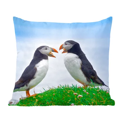 Produktbild von MuchoWow® Zierkissen Sofakissen Wohnzimmer Dekokissen 40x40 cm Tiere - Vögel - Papageientaucher - Foto Kissen - Schlafzimmer Dekoration