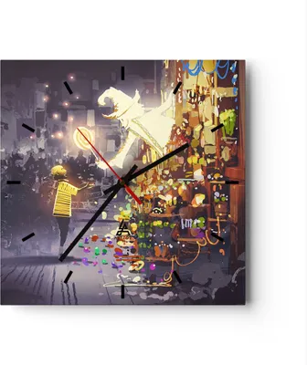 Produktbild von Wanduhr - Quadrat - Glasuhr - Fantasie Märchen - 40x40cm - Schleichendes Uhrwerk - Lautlos - zum Aufhängen bereit - Dekoration Modern - Wanddekoration aus Glas - C3AC40x40-3901