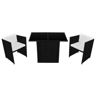 Obrázek produktu pro vidaXL 3dílná bistro souprava s polštáři Poly Rattan Black